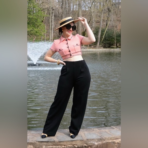 Vintage black wool high waisted wide leg trousers size medium - Picture 1 of 6